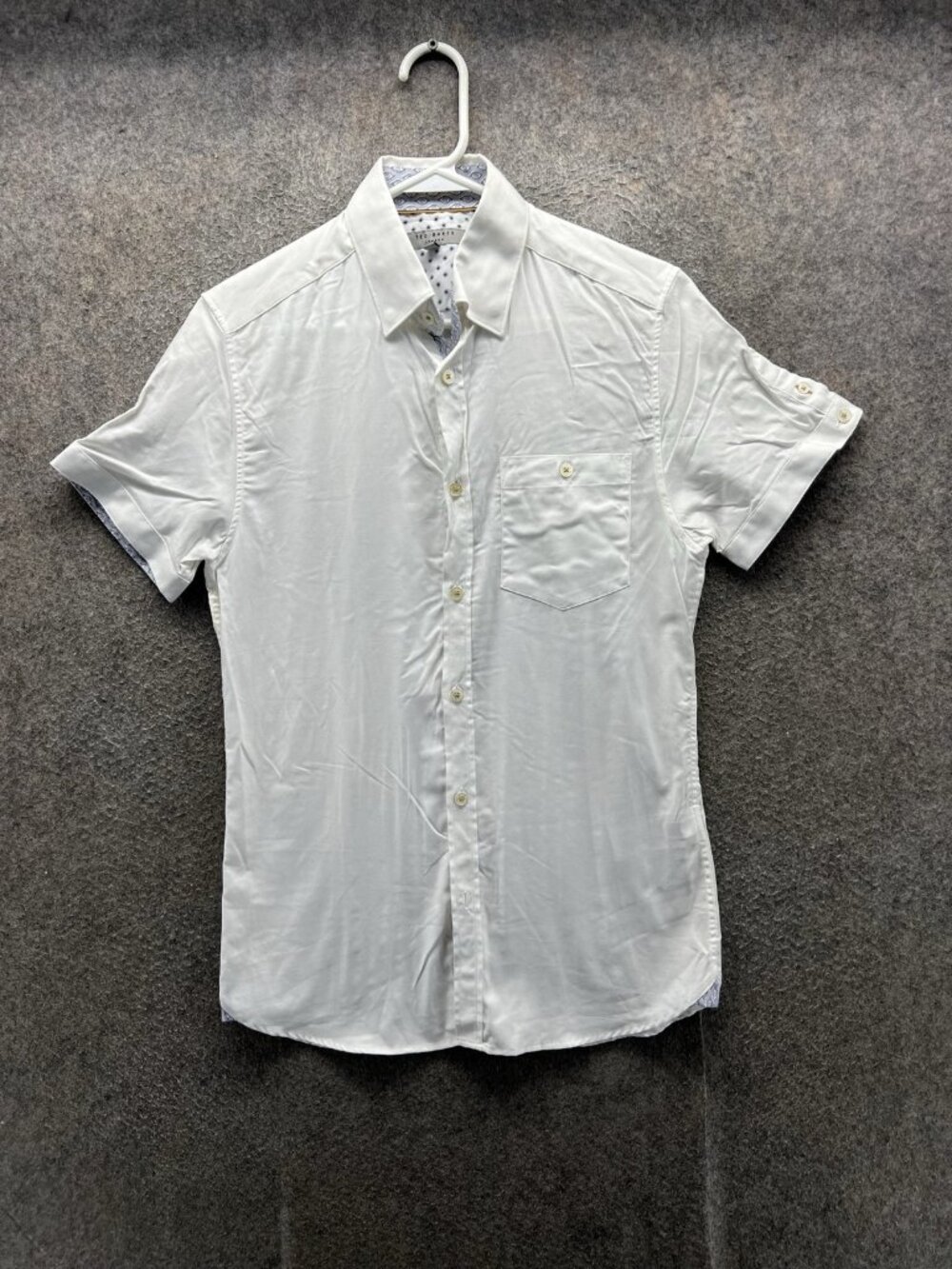 Ted Baker Shirt Men 1 White Solid Short Sleeve Button Up Casual Pocket